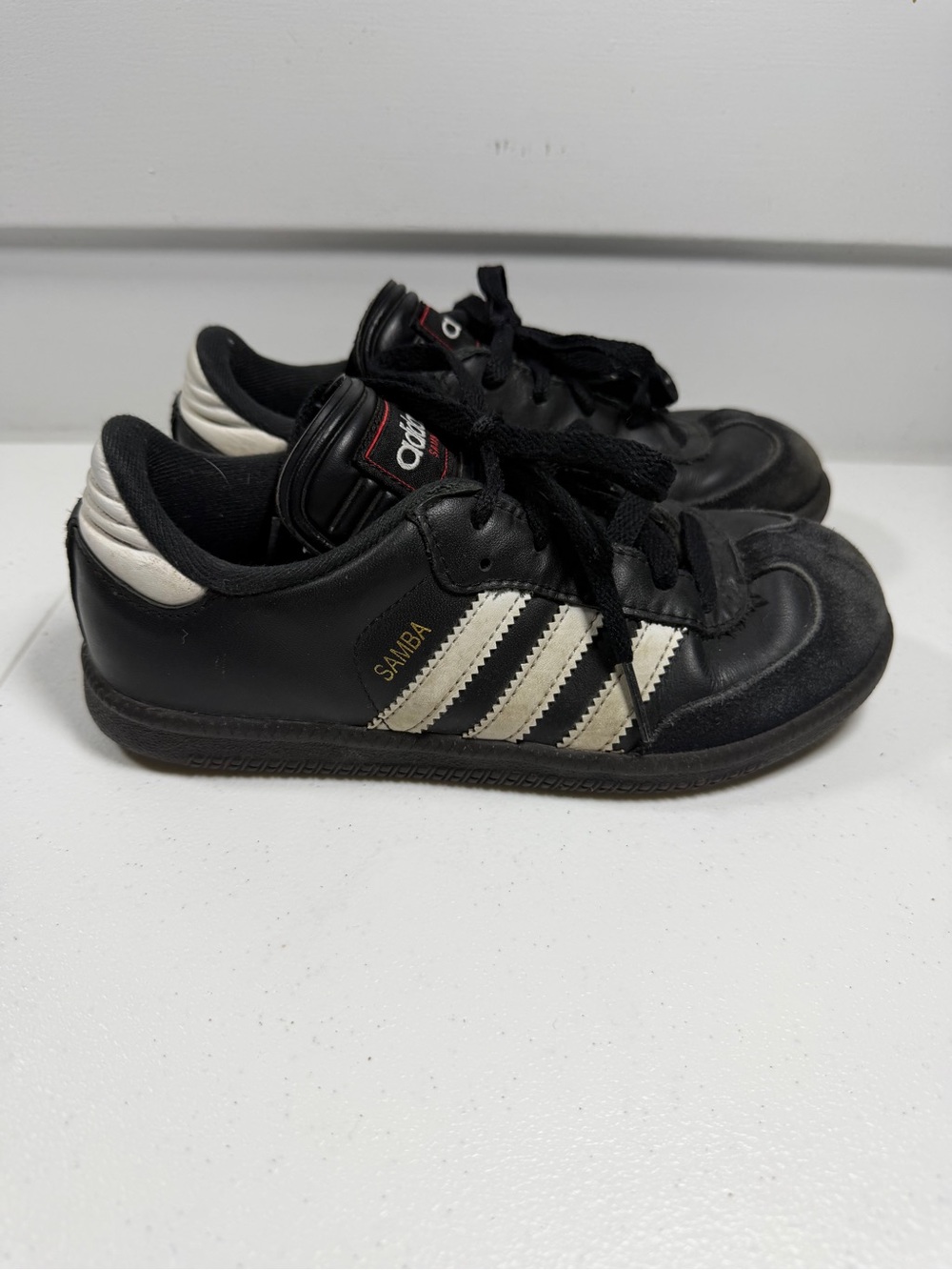 Adidas Kids Black Samba Sneakers with White Stripes kids size 1.5
